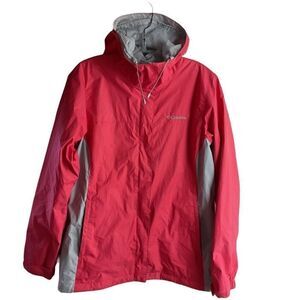 Columbia Hooded‎ Wind Rain Jacket Women's Medium Pink Gray Mesh Lining Full Zip